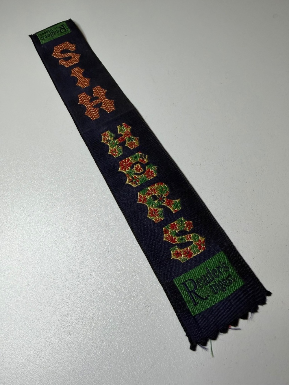 Vintage Readers Digest Hers His Black Embroidered Bookmark 10" x 1.5"
